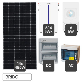 Set 14 Pannelli Solari 485W + Inverter 6kW + Batteria LiFePo4 V-Tac