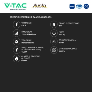 24 Pannelli Solari 410W + Inverter 10kW + Batteria V-Tac
