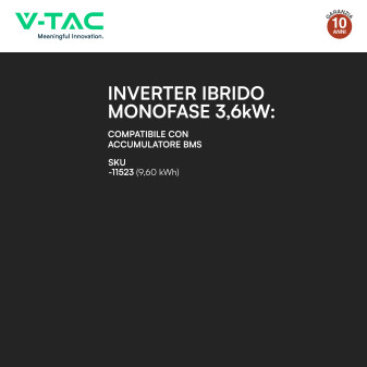 V-Tac Inverter Monofase Ibrido On-Grid / Off-Grid 3,6kW IP65