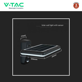 VT-414 Faro LED 15W IP65 Pannello Solare con Sensore V-Tac