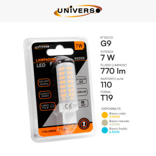 Universo Lampadina LED G9 7W Tubolare T19 SMD Opaca
