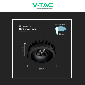 V-Tac Faretto LED COB 24W Incasso Rotondo CCT Nero