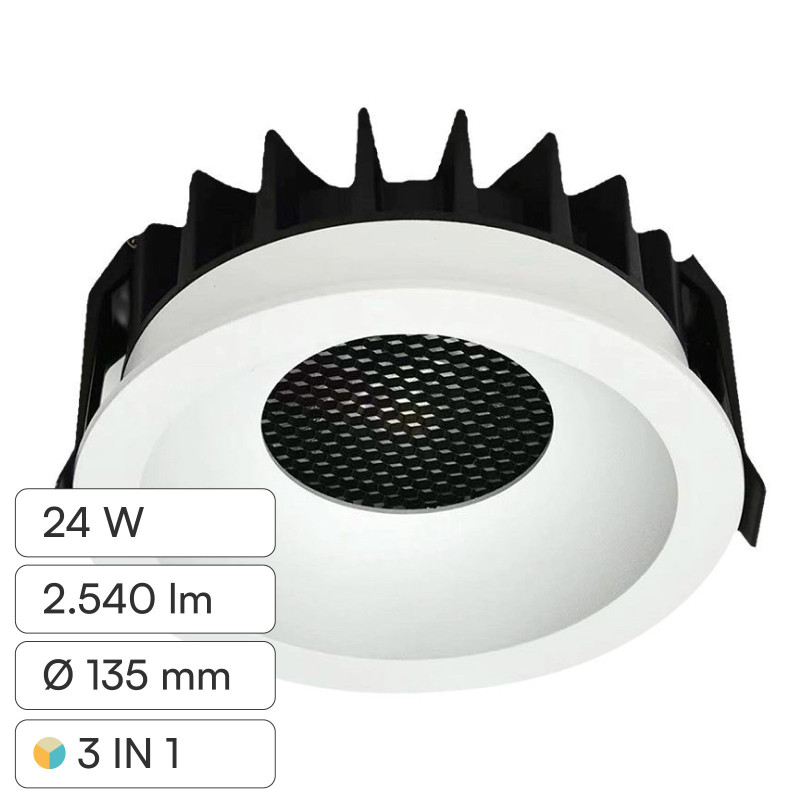 V-Tac Faretto LED COB 24W Incasso Rotondo CCT Bianco