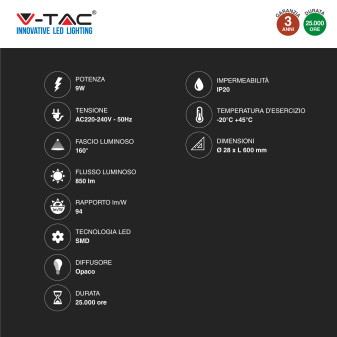 VT-6072 Tubo LED SMD Nano Plastic T8 G13 9W 60cm V-Tac