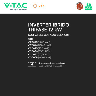 V-Tac Inverter Trifase Ibrido On-Grid/Off-Grid 12kW CEI 0-21 0-16