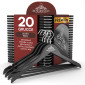RealGruccia Grucce in Legno Naturale Colore Nero Gancio Girevole 360° e Tacche Antiscivolo 22x45cm - Confezione da 20 Grucce