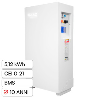 V-Tac Batteria BMS LiFePO4 51,2V 100Ah 5,12kWh Garanzia 10 Anni