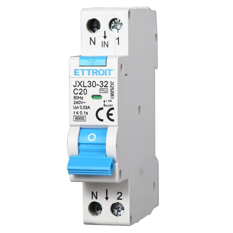 ETTROIT Magnetotermico Differenziale 1P+N 20A 30mA 220V-6KA - Mod. JX252061