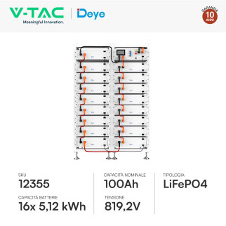 V-Tac Kit 16 Batterie BMS Stack LiFePO4 81,92kWh CEI 0-21