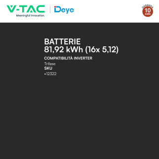 V-Tac Kit 16 Batterie BMS Stack LiFePO4 81,92kWh CEI 0-21