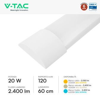 Tubo LED Prismatico 20W 60cm SMD Chip CREE V-Tac