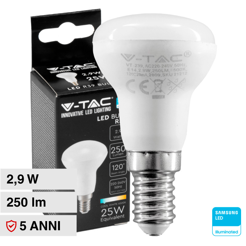 VT-239 Lampadina LED E14 2,9W R39 SMD Chip Samsung V-Tac