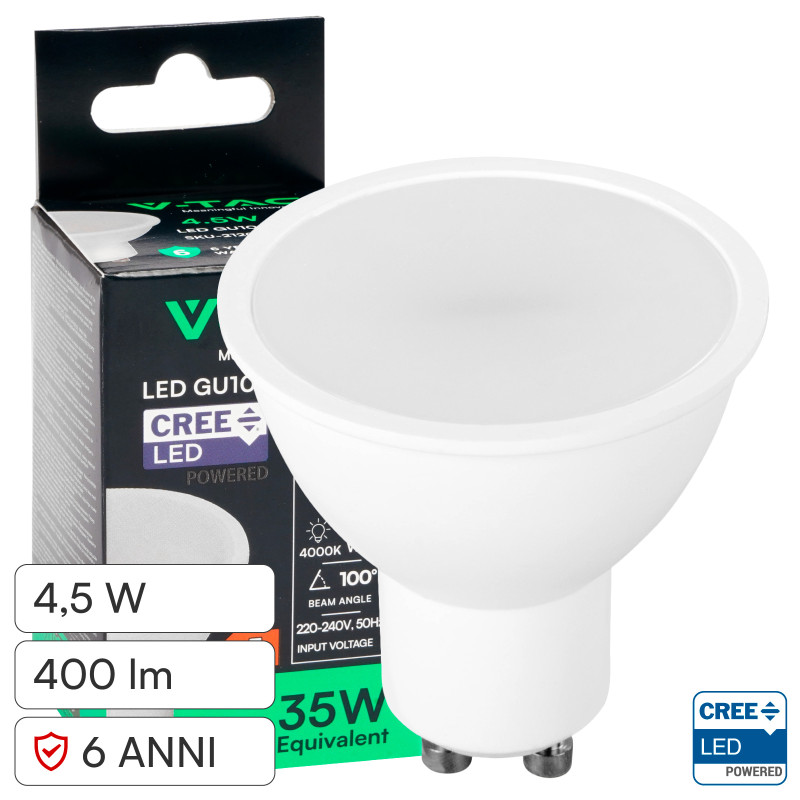 Faretto LED GU10 4,5W PAR16 SMD Chip CREE V-Tac