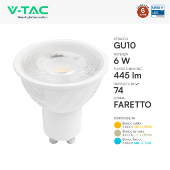 Faretto LED GU10 6W PAR16 SMD Dimmerabile Chip CREE V-Tac