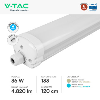 Plafoniera Tubo LED Linkabile 36W 120cm SMD CREE IP65
