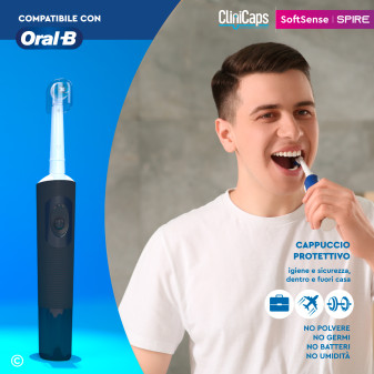 CliniCaps SoftSense Spire Testine Spazzolino Elettrico Setole Morbide