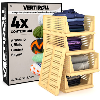 VertiRoll 4 Cassetti Impilabili Scorrevoli Salvaspazio Giallo