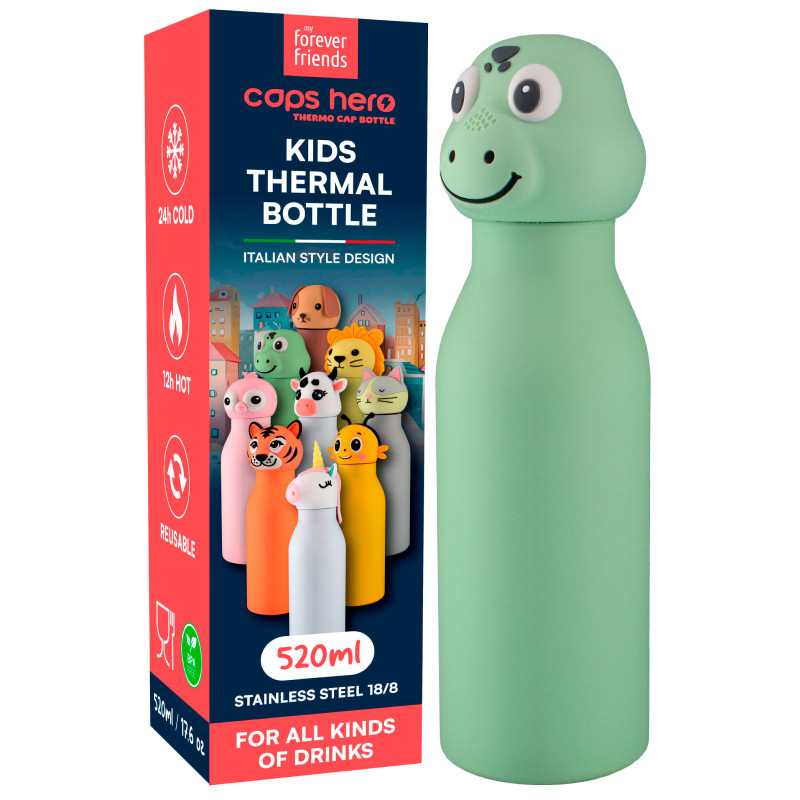 CapsHero Borraccia Termica Bambini 520ml Coccodrillo Dino Dex