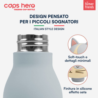 CapsHero Borraccia Termica Bambini Senza BPA 520ml Gatto Cat Cleo