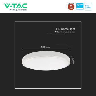 Plafoniera LED 18W SMD Samsung IP44 con Sensore V-Tac Pro