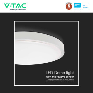 Plafoniera LED 18W SMD Samsung IP44 con Sensore V-Tac Pro