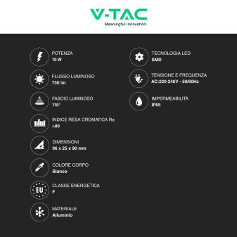 Faro LED 10W SMD IP65 Colore Bianco V-Tac VT-44012