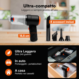 Aspiral DuoAir Aspirapolvere Aspirabriciole Senza Fili Portatile 2in1