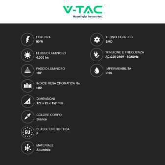 Faro LED 50W SMD IP65 Colore Bianco V-Tac VT-44054