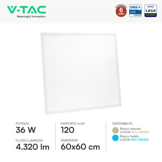 Pannello LED Quadrato 36W SMD CREE con Driver LiFud V-Tac Pro