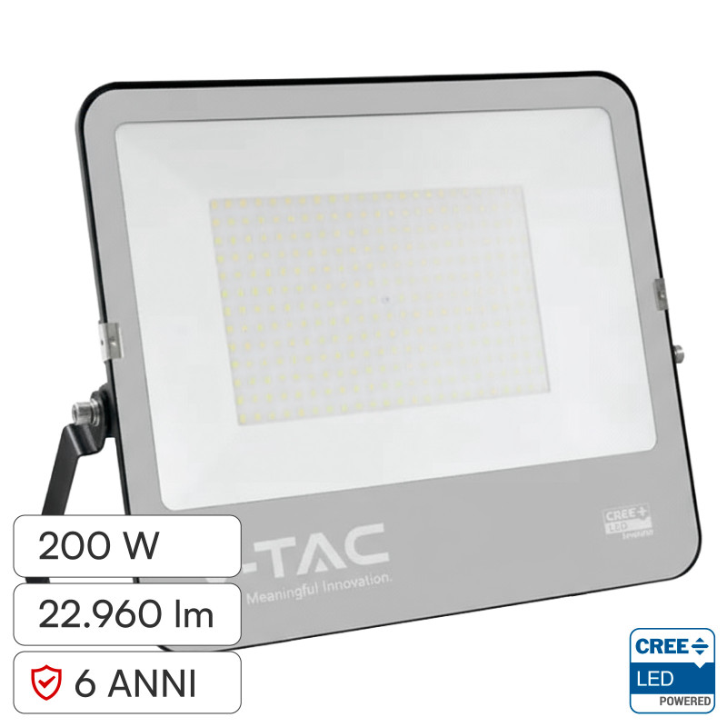 Faro LED 200W SMD Chip CREE IP65 Colore Nero VT-44201
