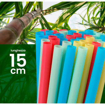 50 Cannucce Colorate in PLA 15cmx8mm Biodegradabili Lisce