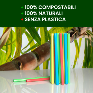 50 Cannucce Colorate in PLA 15cmx8mm Biodegradabili Lisce