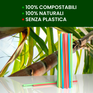 50 Cannucce Colorate in PLA 21cmx6,8mm Biodegradabili Lisce