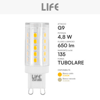 Life Lampadina LED G9 4,8W Tubolare SMD Trasparente in Ceramica