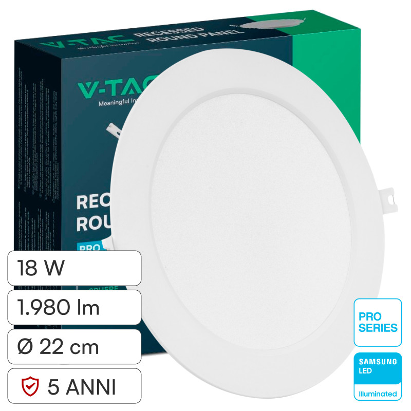 V-Tac Pro VT-61018 Mini Pannello LED Rotondo 18W SMD Chip Samsung