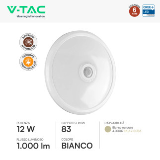V-Tac VT-13 Plafoniera LED Rotonda 12W SMD Chip CREE