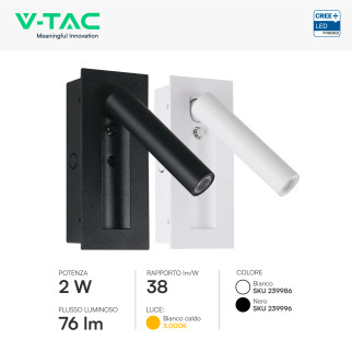 VT-88061 Lampada LED Muro 2W SMD chip CREE Applique con Faretto V-Tac