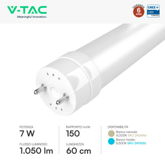 Tubo LED T8 G13 7W SMD CREE Nano-Plastic 60cm con Starter V-Tac