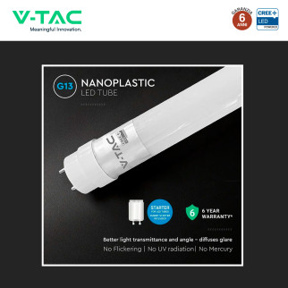 Tubo LED T8 G13 12W SMD CREE Nano-Plastic 120cm con Starter V-Tac