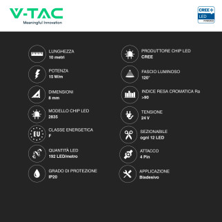 V-Tac Striscia LED Flessibile 15W/m 3in1 SMD Chip CREE 24V 10m