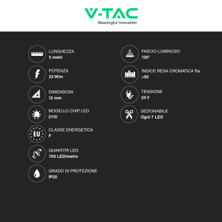 V-Tac VT-2110 Striscia LED Flessibile 22 W/m Monocolore SMD da 5m