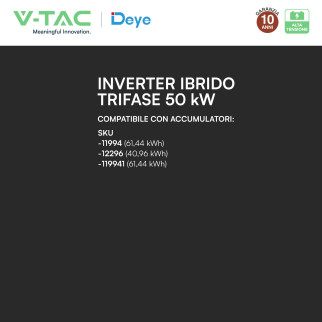 V-Tac Inverter Trifase Ibrido On-Grid / Off-Grid 50kW CEI 0-21 0-16