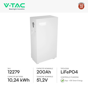 V-Tac Batteria BMS LiFePO4 51,2V 200Ah 10,24kWh