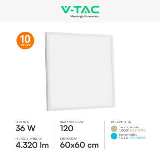 V-Tac VT-61037 10 Pannelli LED Quadrati 60x60 36W