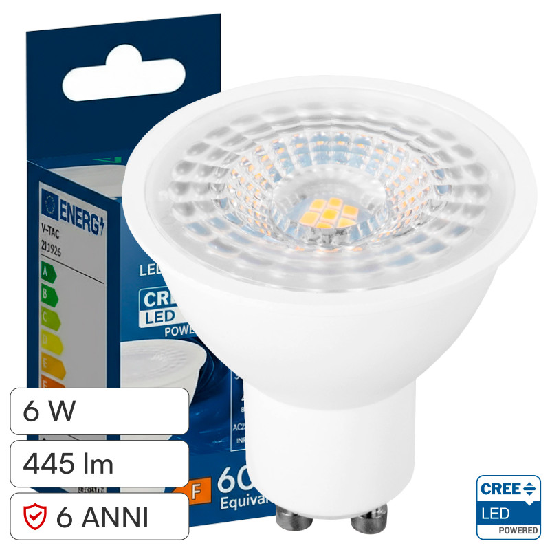 V-Tac VT-247 Lampadina LED GU10 6W Faretto PAR16 Chip CREE