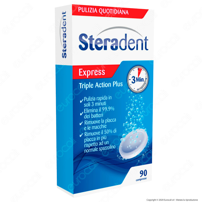 Compresse Pulizia Dentiera Steradent Triple Action - Confezione da 90