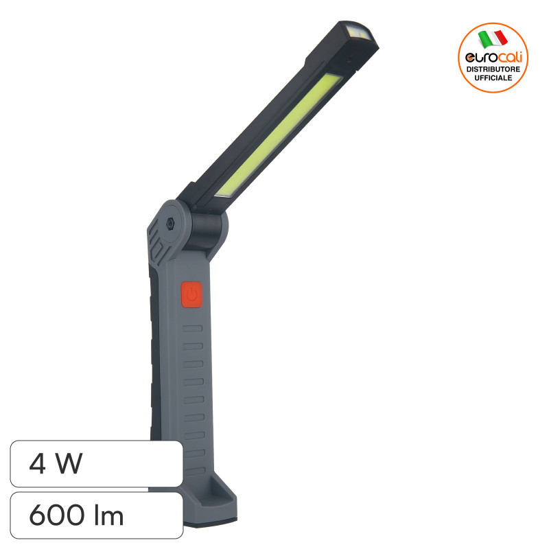 Uniross Torcia da Lavoro 4W Pieghevole Ricaricabile Multi-Uso
