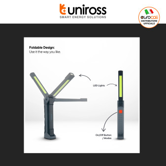 Uniross Torcia da Lavoro 4W Pieghevole Ricaricabile Multi-Uso