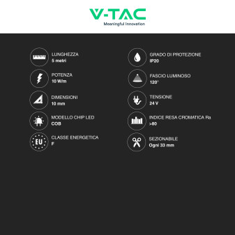 VT-COB-421 Striscia LED Flessibile 50W COB 24V - Bobina da 5m V-Tac