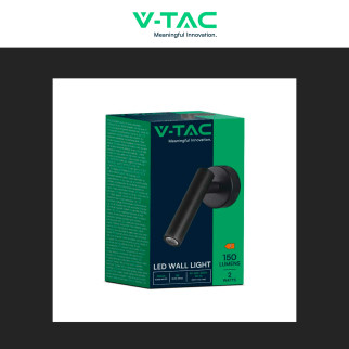 V-Tac VT-412-M Lampada LED da Muro Rotonda 2W SMD  Nera